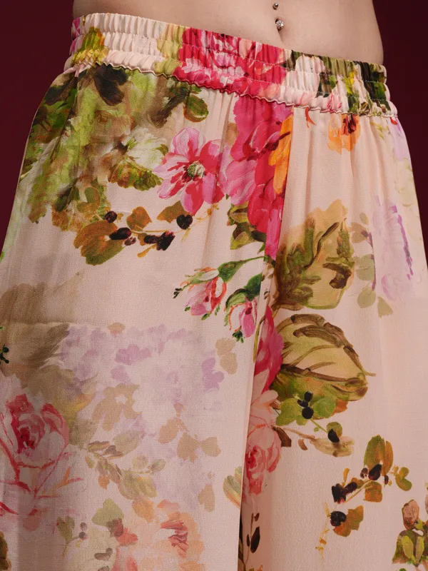 Vishudh Women Cream Kurta With Trousers