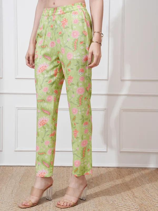 Vishudh Women Lime Green Kurta With Trouser