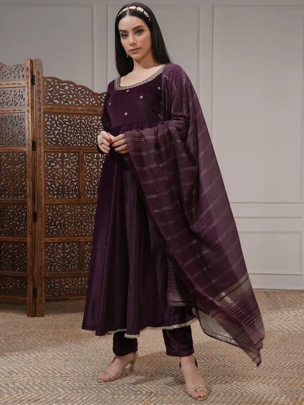Vishudh Women Purple Women Kurta With Trousers And Dupatta