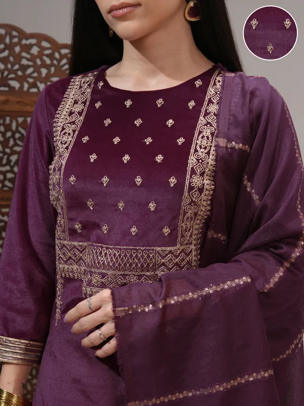 Vishudh Women Purple Women Kurta With Trousers And Dupatta