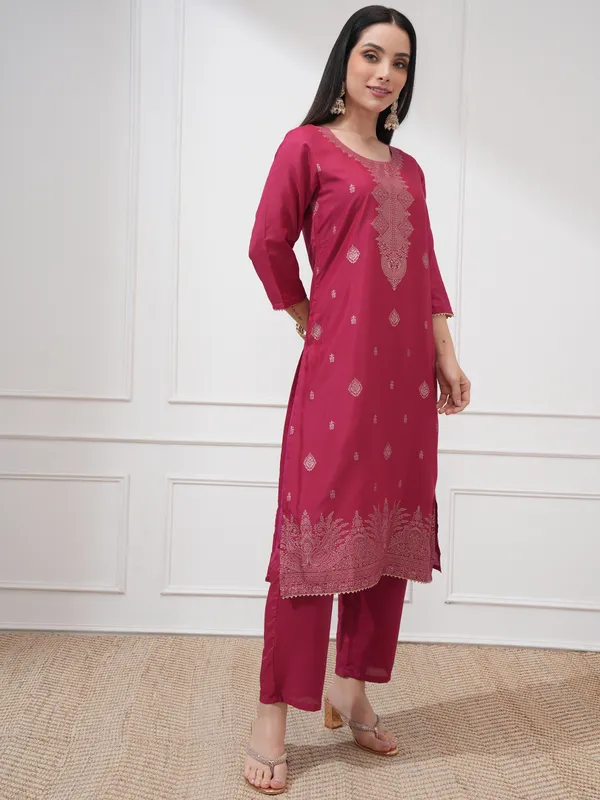 Vishudh Women Pink Woven Design Kurta With Trousers And Dupatta