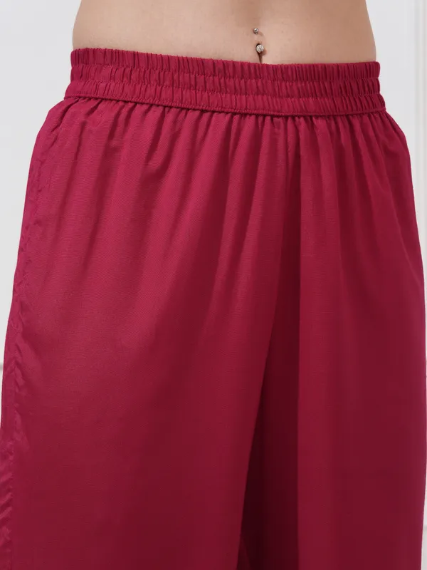 Vishudh Women Pink Woven Design Kurta With Trousers And Dupatta