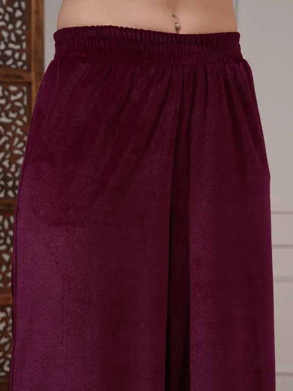 Vishudh Women Burgundy Women Kurta With Trousers And Dupatta