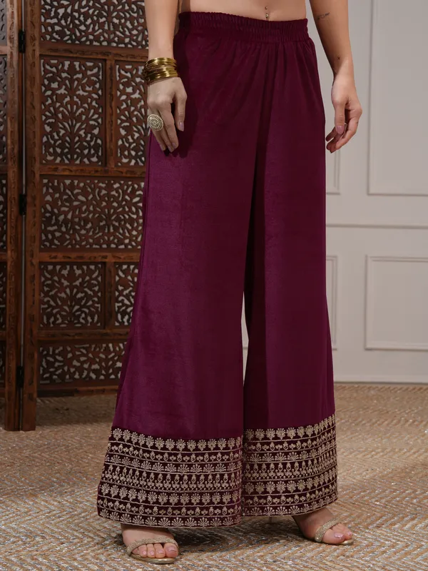 Vishudh Women Burgundy Women Kurta With Trousers And Dupatta