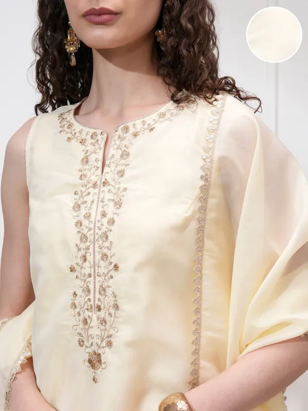 Vishudh Women Cream Kurta With Trouser And Dupatta