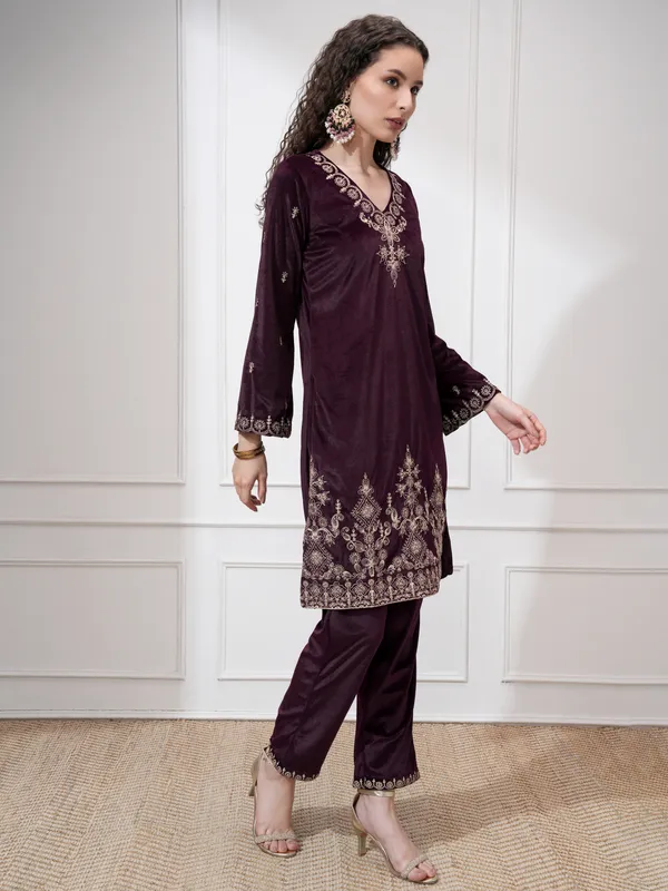 Vishudh Women Purple Kurta With Trouser And Dupatta