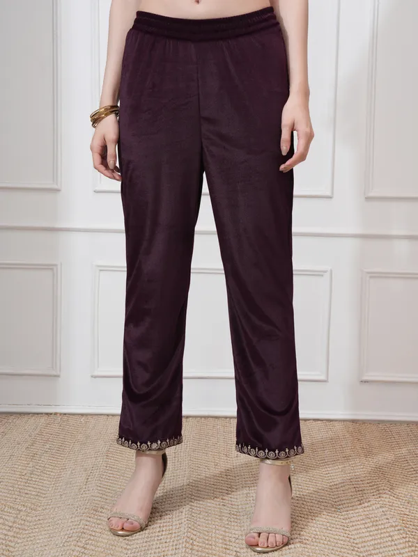 Vishudh Women Purple Kurta With Trouser And Dupatta