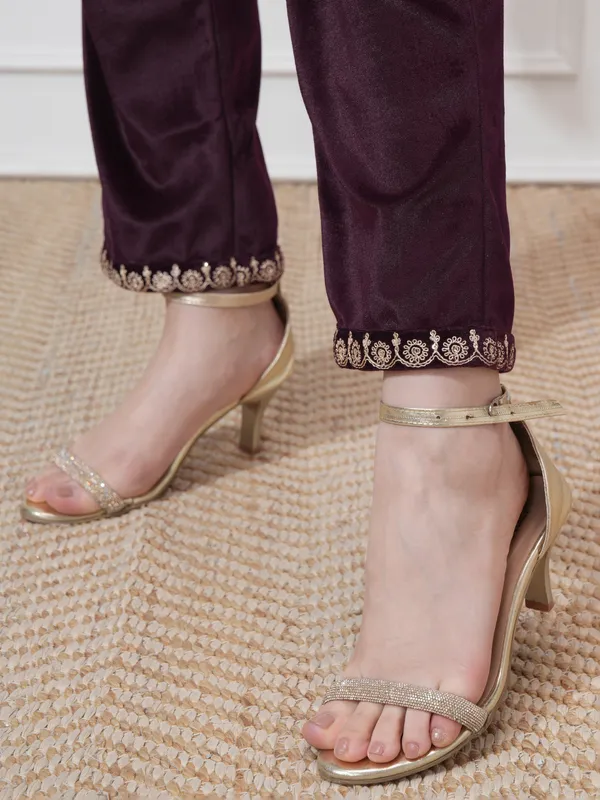 Vishudh Women Purple Kurta With Trouser And Dupatta