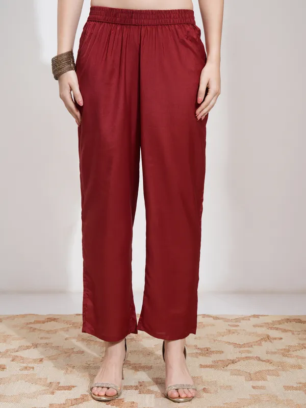 Vishudh Women Red Kurta With Trouser And Dupatta