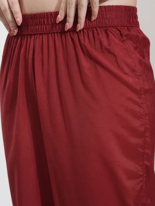 Vishudh Women Red Kurta With Trouser And Dupatta