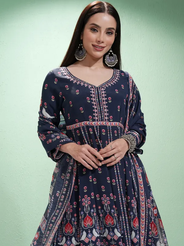 Vishudh Women Blue Printed Kurta With Trousers And Dupatta