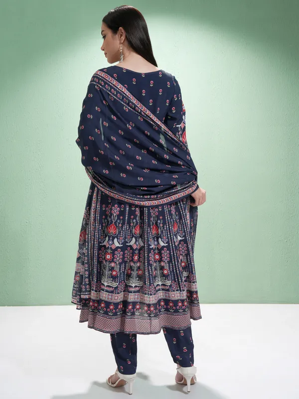Vishudh Women Blue Printed Kurta With Trousers And Dupatta