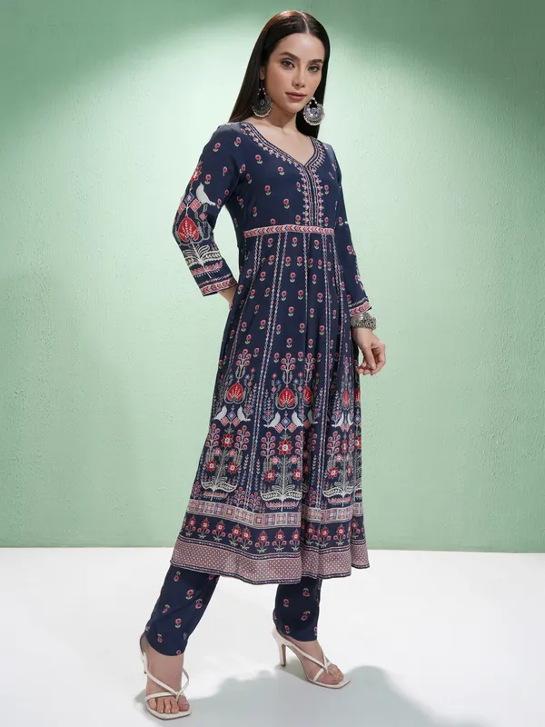 Vishudh Women Blue Printed Kurta With Trousers And Dupatta