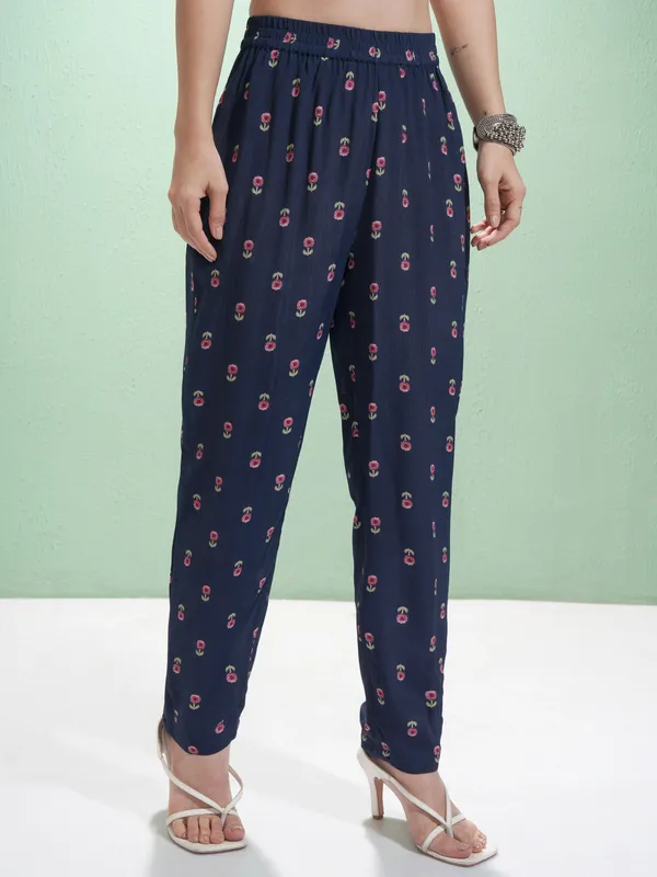 Vishudh Women Blue Printed Kurta With Trousers And Dupatta