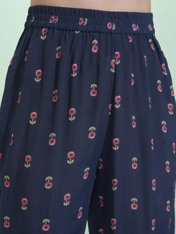 Vishudh Women Blue Printed Kurta With Trousers And Dupatta