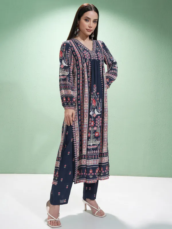 Vishudh Women Blue Printed Kurta With Trousers And Dupatta