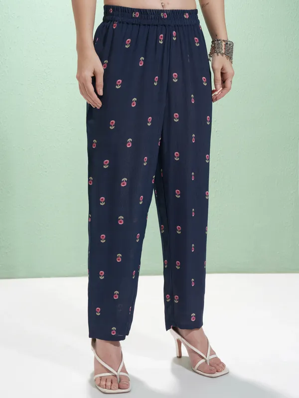 Vishudh Women Blue Printed Kurta With Trousers And Dupatta