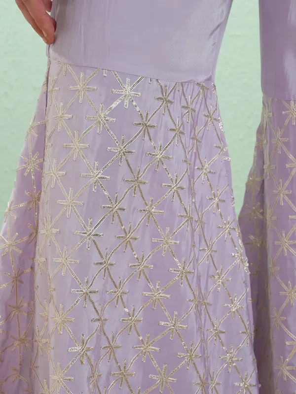Vishudh Women Lavender Embroidered Kurta With Trousers And Dupatta