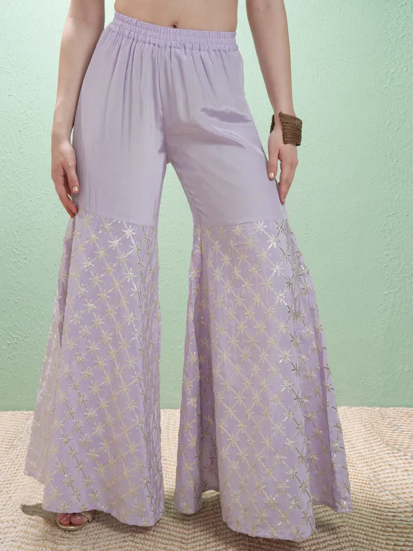 Vishudh Women Lavender Embroidered Kurta With Trousers And Dupatta