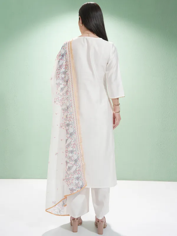 Vishudh Women Off White Embroidered Kurta With Palazzos And Dupatta