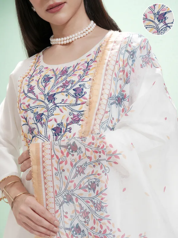 Vishudh Women Off White Embroidered Kurta With Palazzos And Dupatta