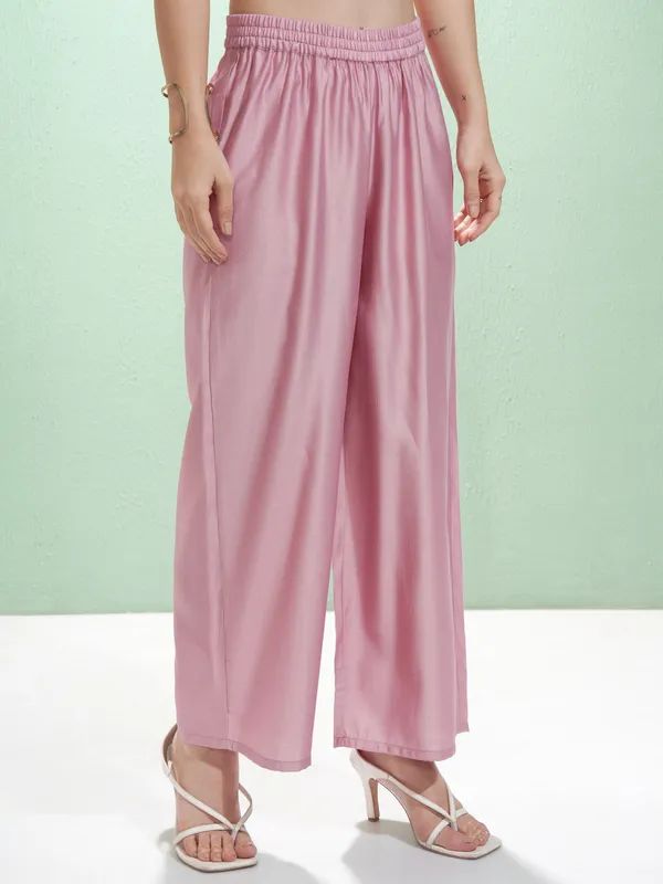 Vishudh Women Mauve Embroidered Kurta With Palazzos And Dupatta