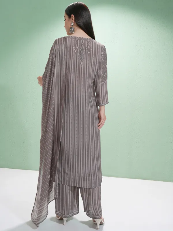 Vishudh Women Grey Printed Kurta With Trousers And Dupatta