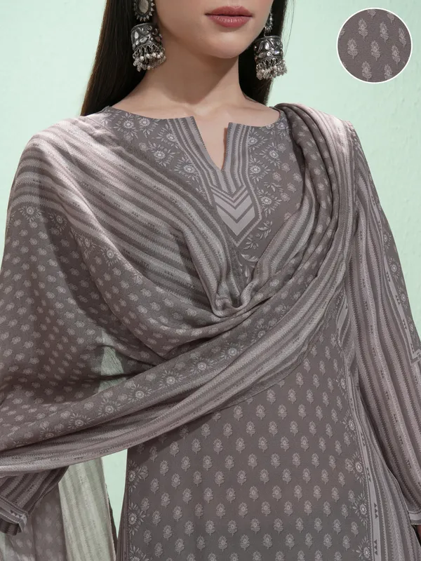 Vishudh Women Grey Printed Kurta With Trousers And Dupatta