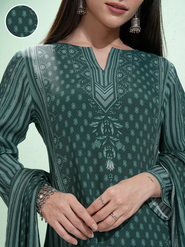 Vishudh Women Green Printed Kurta With Trousers And Dupatta
