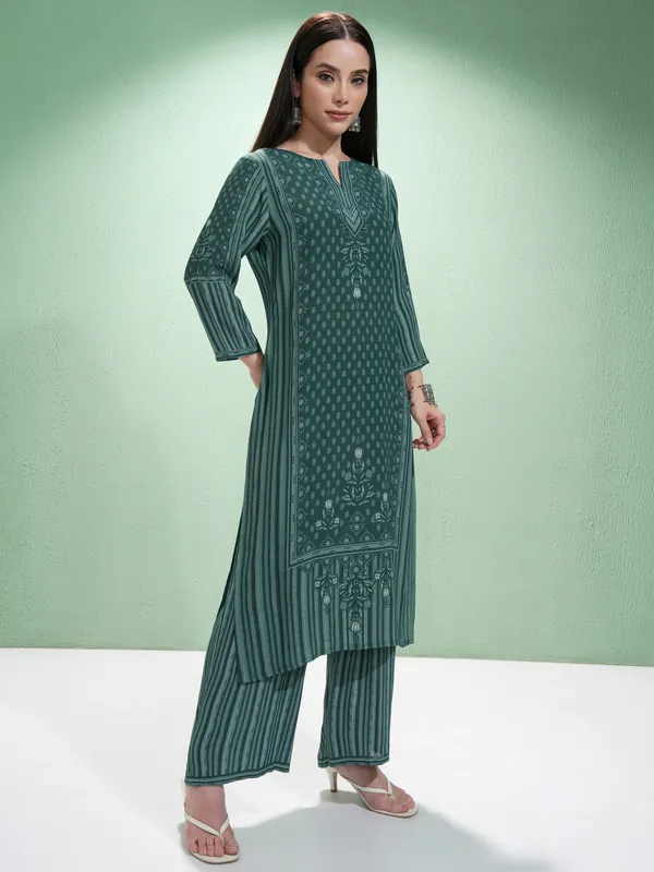 Vishudh Women Green Printed Kurta With Trousers And Dupatta