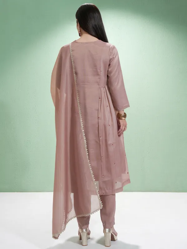 Vishudh Women Pink Embroidered Kurta With Trousers And Dupatta