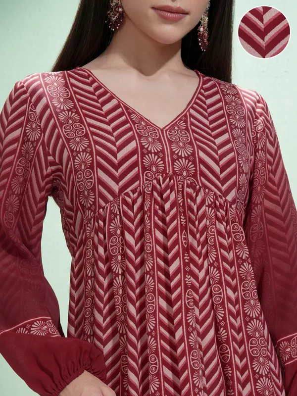 Vishudh Women Maroon Printed Kurta With Palazzos