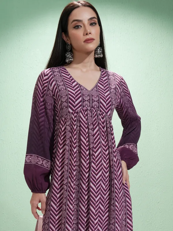 Vishudh Women Purple Printed Kurta With Palazzos