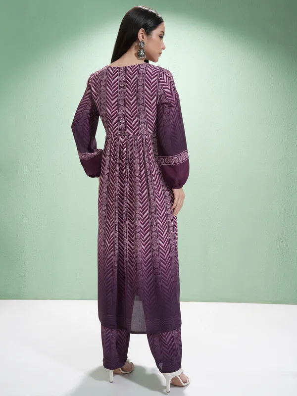 Vishudh Women Purple Printed Kurta With Palazzos