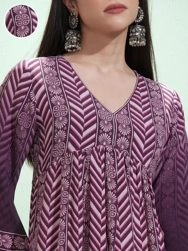 Vishudh Women Purple Printed Kurta With Palazzos