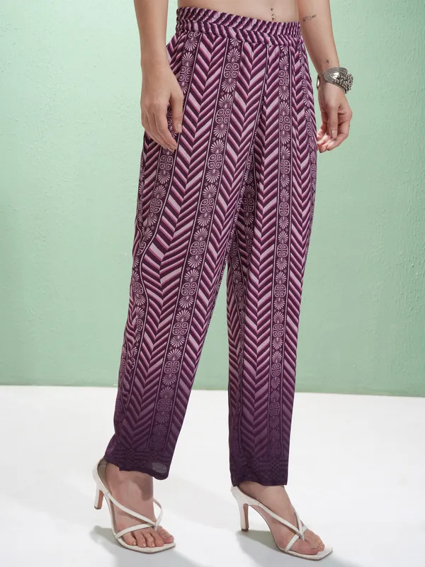 Vishudh Women Purple Printed Kurta With Palazzos