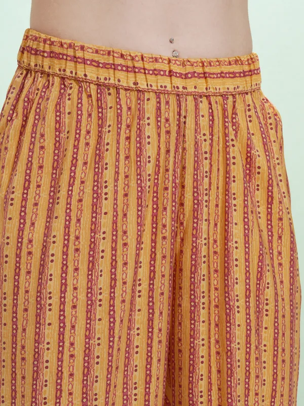 Vishudh Women Mustard Printed Kurta With Trousers And Dupatta
