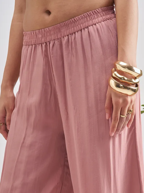 Vishudh Women Pink Embroidered Kurta With Trouser And Dupatta