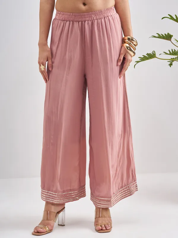 Vishudh Women Pink Embroidered Kurta With Trouser And Dupatta