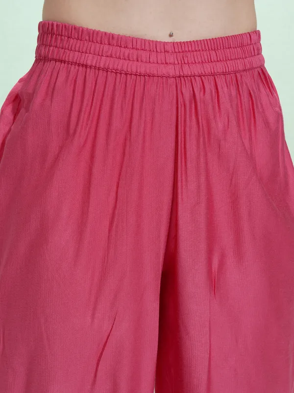 Vishudh Women Pink Embroidered Kurta With Trousers And Dupatta