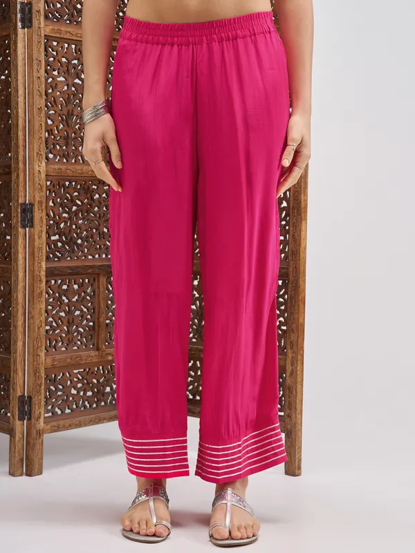 Vishudh Women Pink Embroidered Kurta And Palazzo With Dupatta