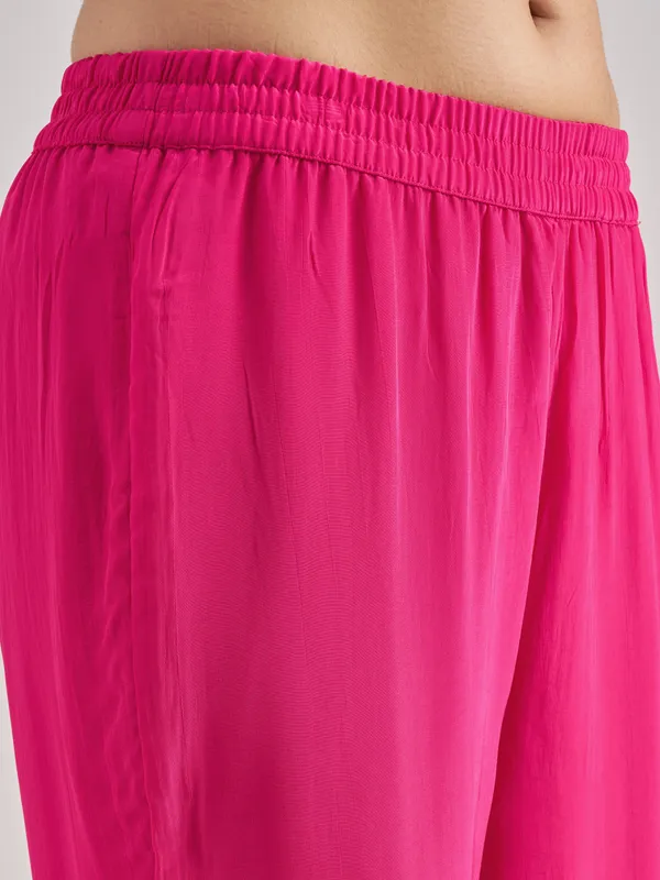 Vishudh Women Pink Embroidered Kurta With Trouser And Dupatta