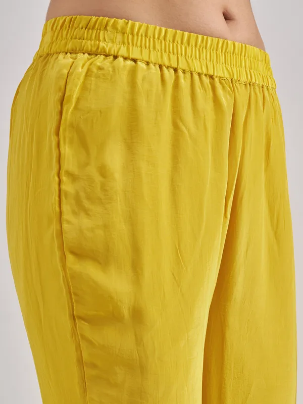 Vishudh Women Yellow Embroidered Kurta With Trouser And Dupatta