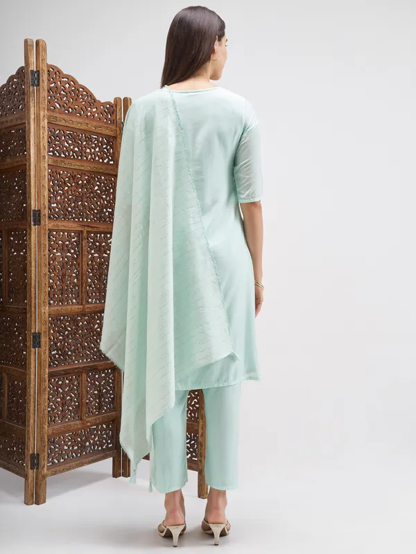 Vishudh Women Blue Embroidered Kurta And Trouser With Dupatta