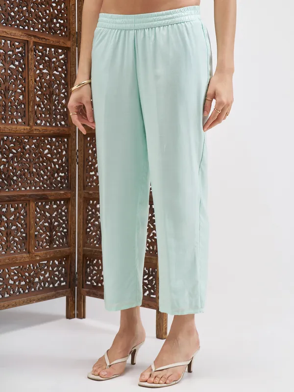 Vishudh Women Blue Embroidered Kurta And Trouser With Dupatta