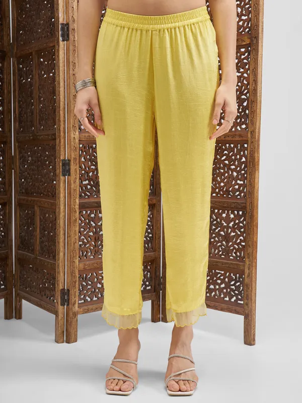 Vishudh Women Yellow Embroidered Kurta And Trouser