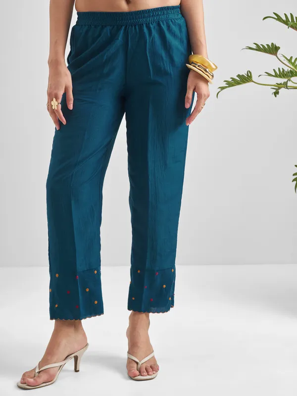 Vishudh Women Blue Embroidered Kurta With Trouser