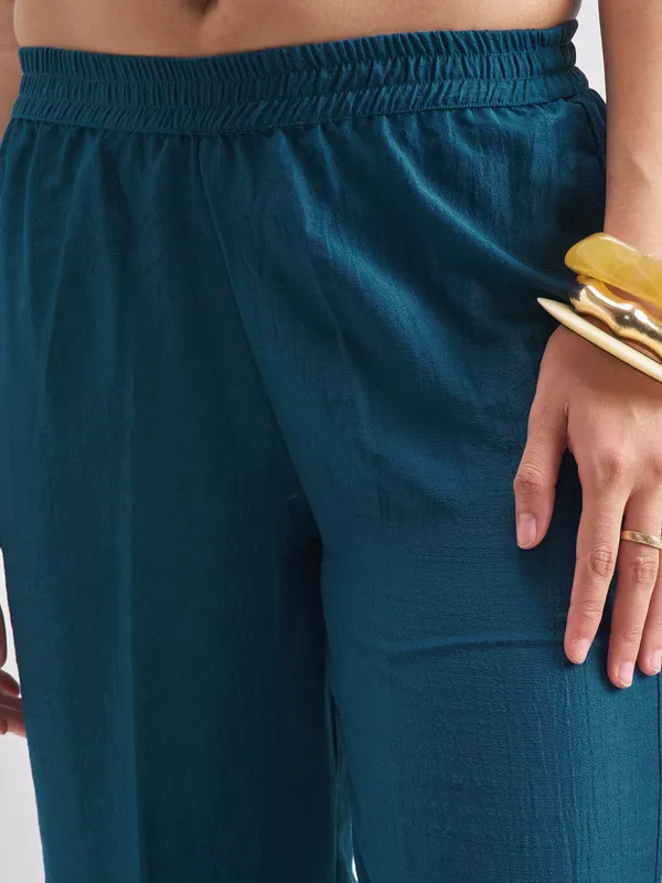 Vishudh Women Blue Embroidered Kurta With Trouser