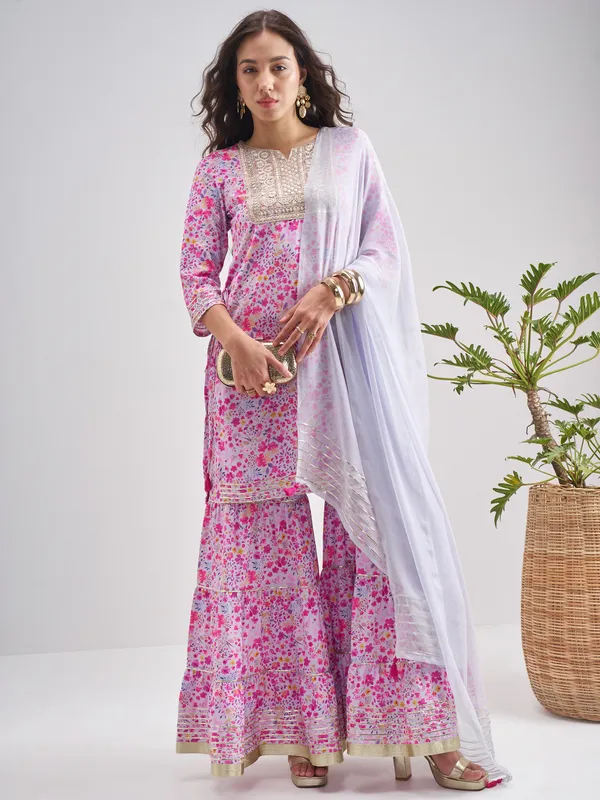 Vishudh Women Multi Printed Kurta With Sharara And Dupatta