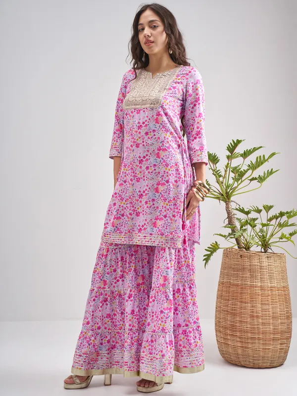 Vishudh Women Multi Printed Kurta With Sharara And Dupatta